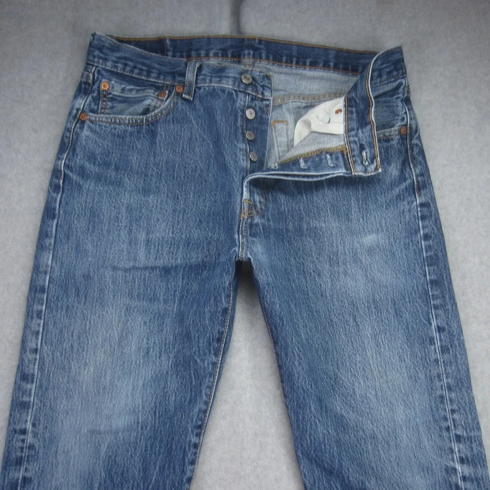 Levi 501 Jeans‎ Mens 34X30 Blue Button Fly Medium Wash Denim Straight Leg Retro